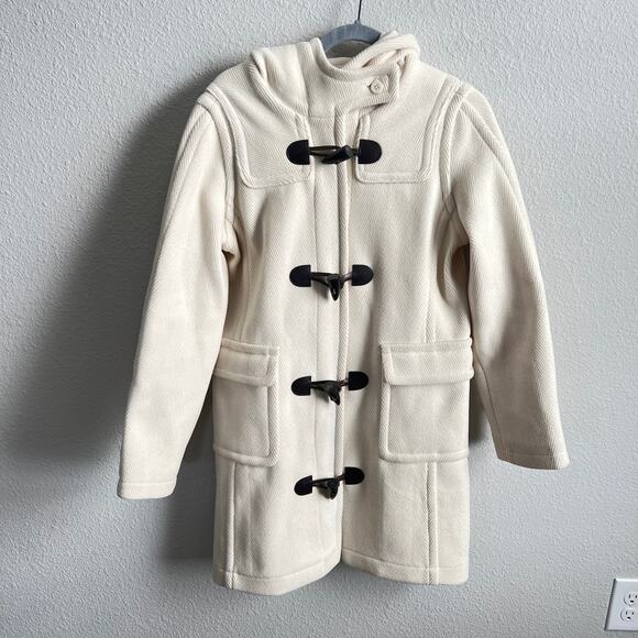 Saint James Toggle Wool Coat Heavy Cream Ivory Hooded Jacket Women's 4 France 36 - Picture 2 of 10
